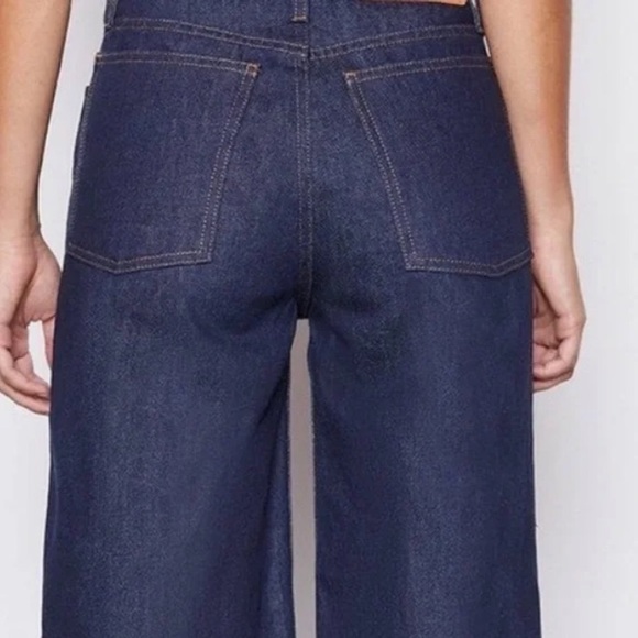 Frame Le Italien Rigid Denim Wide Leg Crop Jeans, Dark Blue Wash Size 25 - Picture 4 of 12